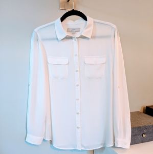 LOFT white buttoned long sleeve shirt blouse M P